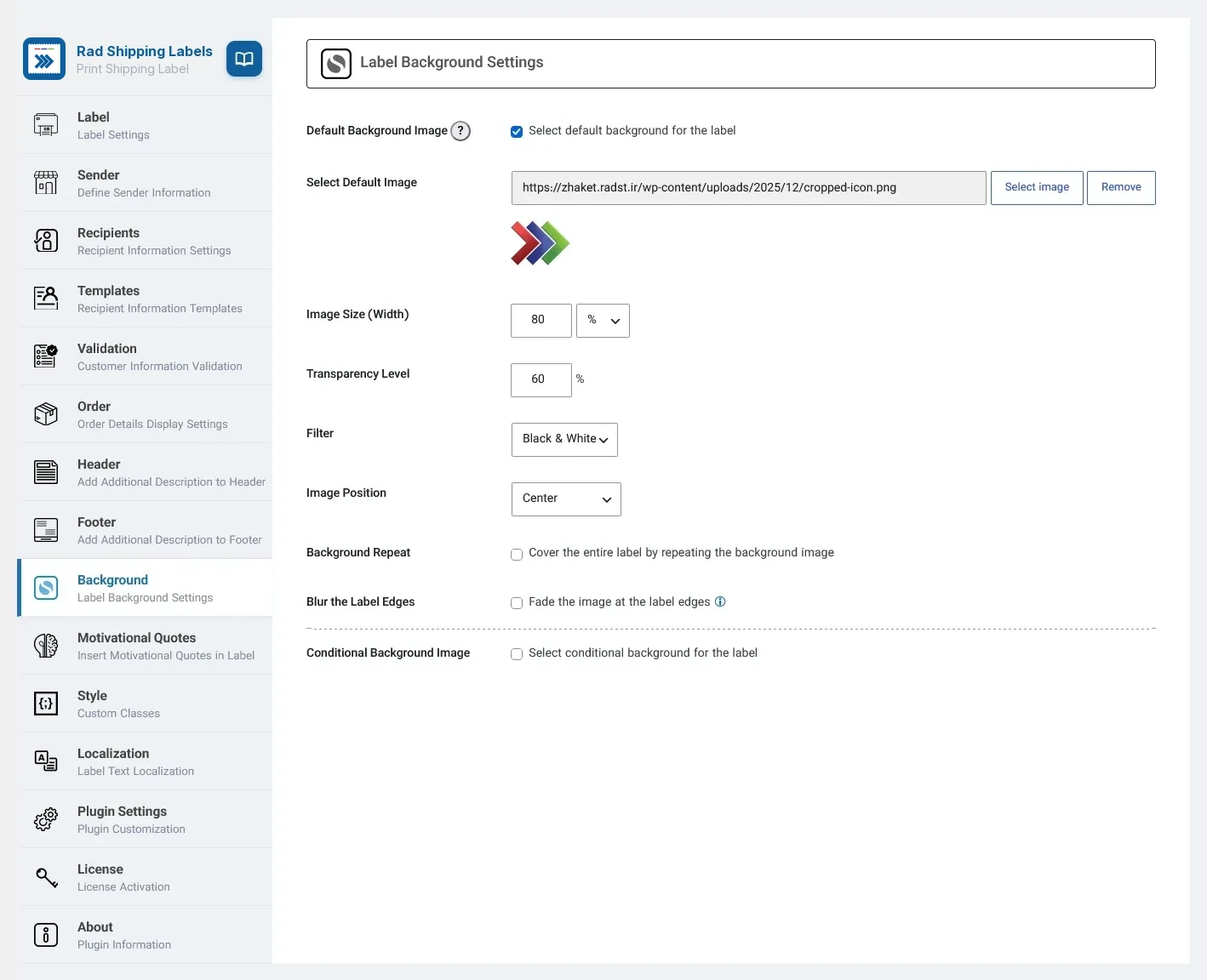 Label background image settings