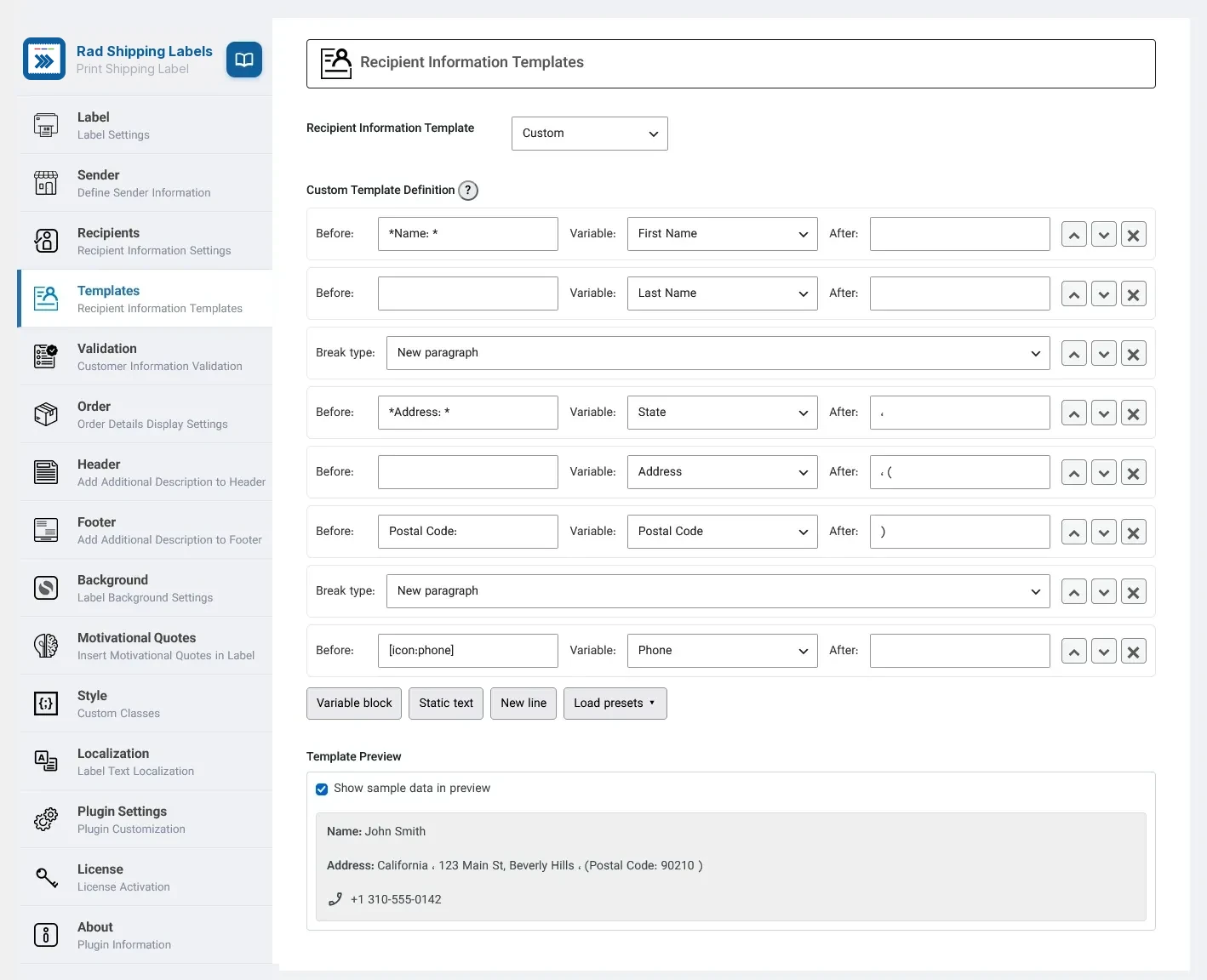 Custom recipient template builder