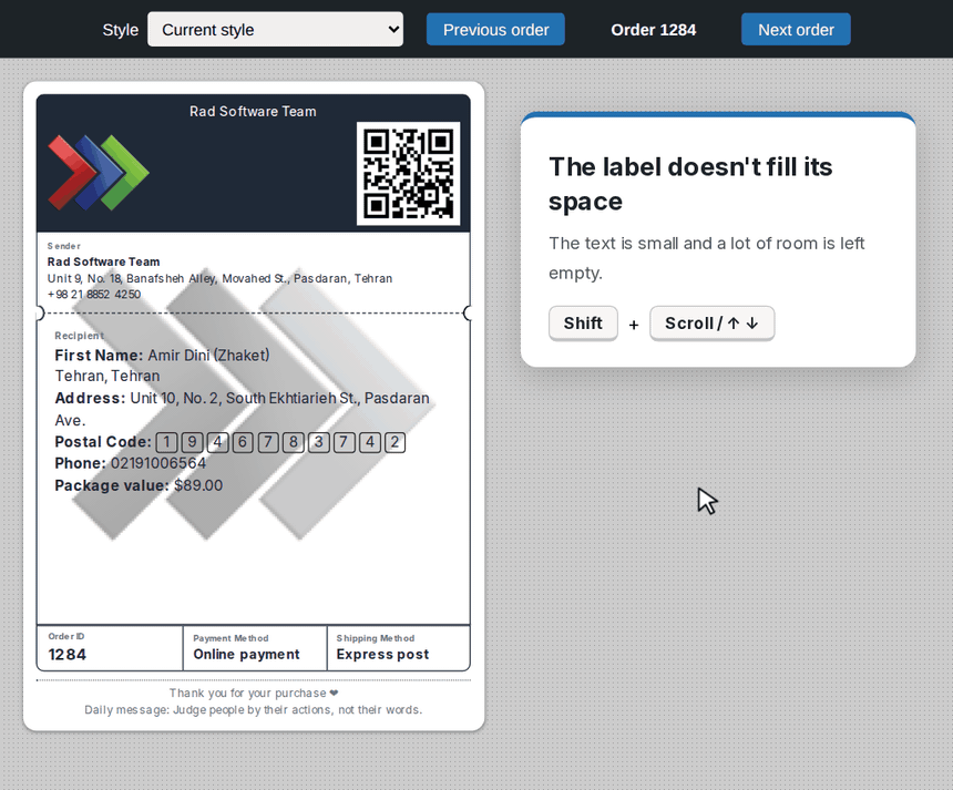 Auto-fit and manual resizing on a label